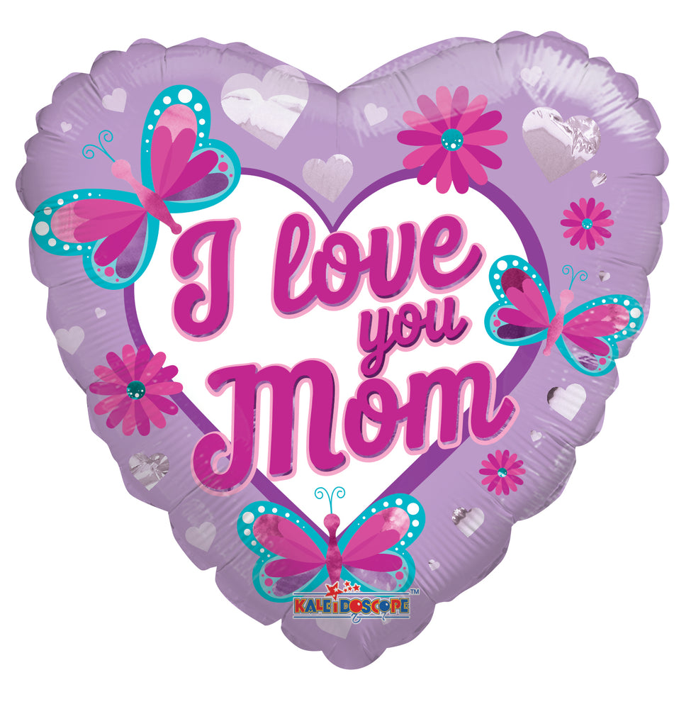 18" I Love You Mom Butterflies And Flowers Foil Balloon
