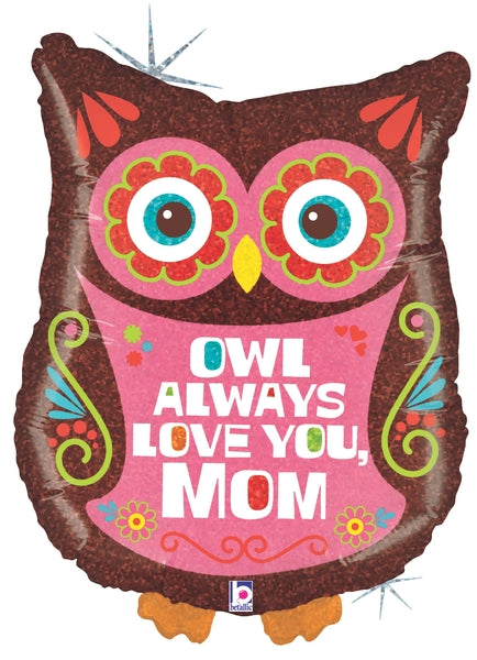 26" Holographic Shape Balloon Owl Always Love Mom