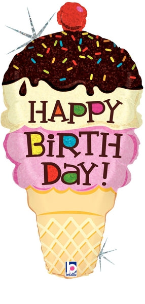 33" Holographic Shape Balloon Birthday Ice Cream Cone