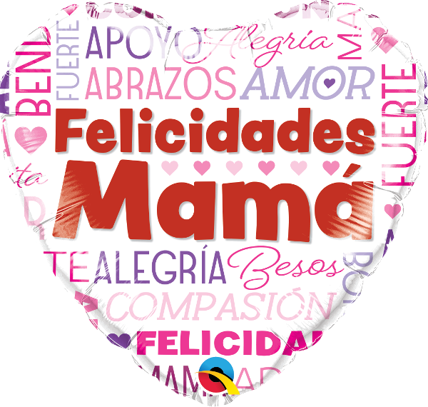 18" Heart Felicidades Mama Words Foil Balloon (Spanish)