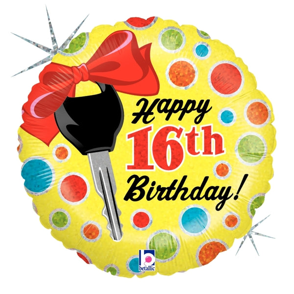 18" Holographic Balloon 16th Birthday Dots