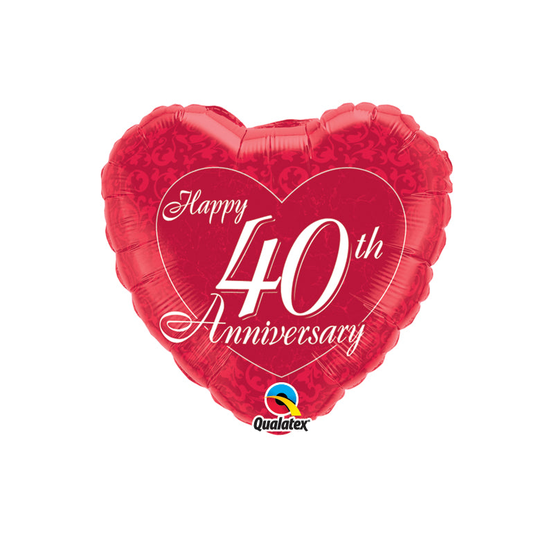 18" Red 40th Anniversary Heart Mylar Balloon
