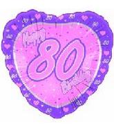 18" Happy 80th Birthday Pink Heart Balloon