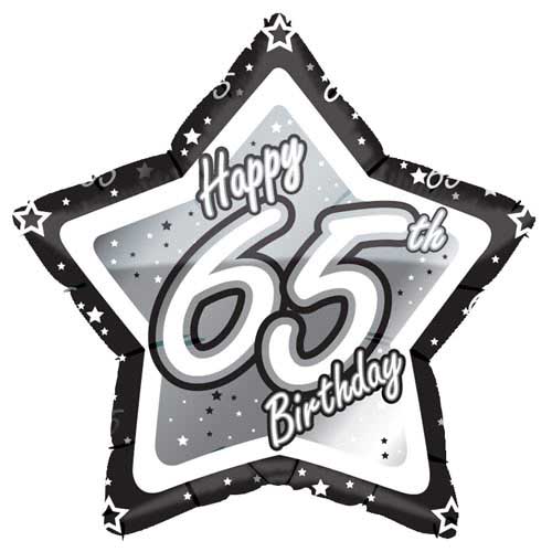 18" Black & Silver "65" Birthday Foil Balloon