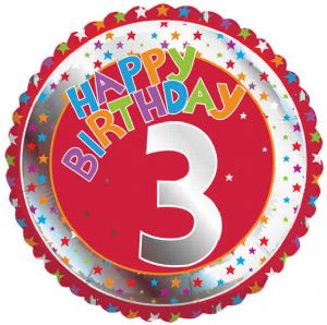 18" Children's Milestone "3" Happy Birthday Foil Balloon