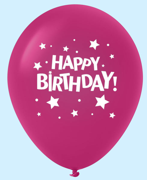 11" Happy Birthday Stars Latex Balloons Dark Magenta (25 Per Bag)