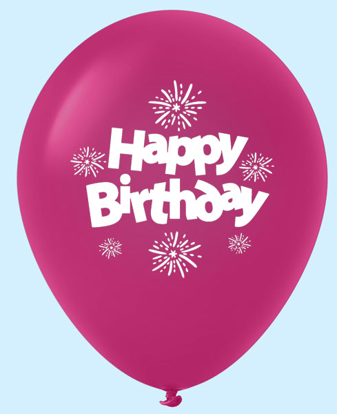 11" Happy Birthday Streamers Latex Balloons Dark Magenta (25 Per Bag)