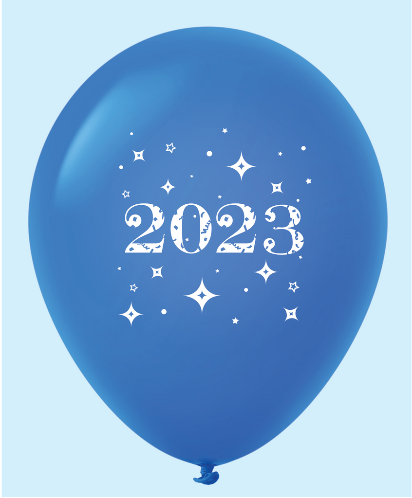 11" Year 2023 Stars Latex Balloons Blue (25 Per Bag)