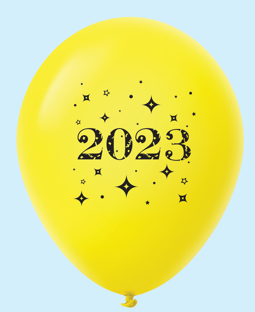 11" Year 2023 Stars Latex Balloons Yellow (25 Per Bag)