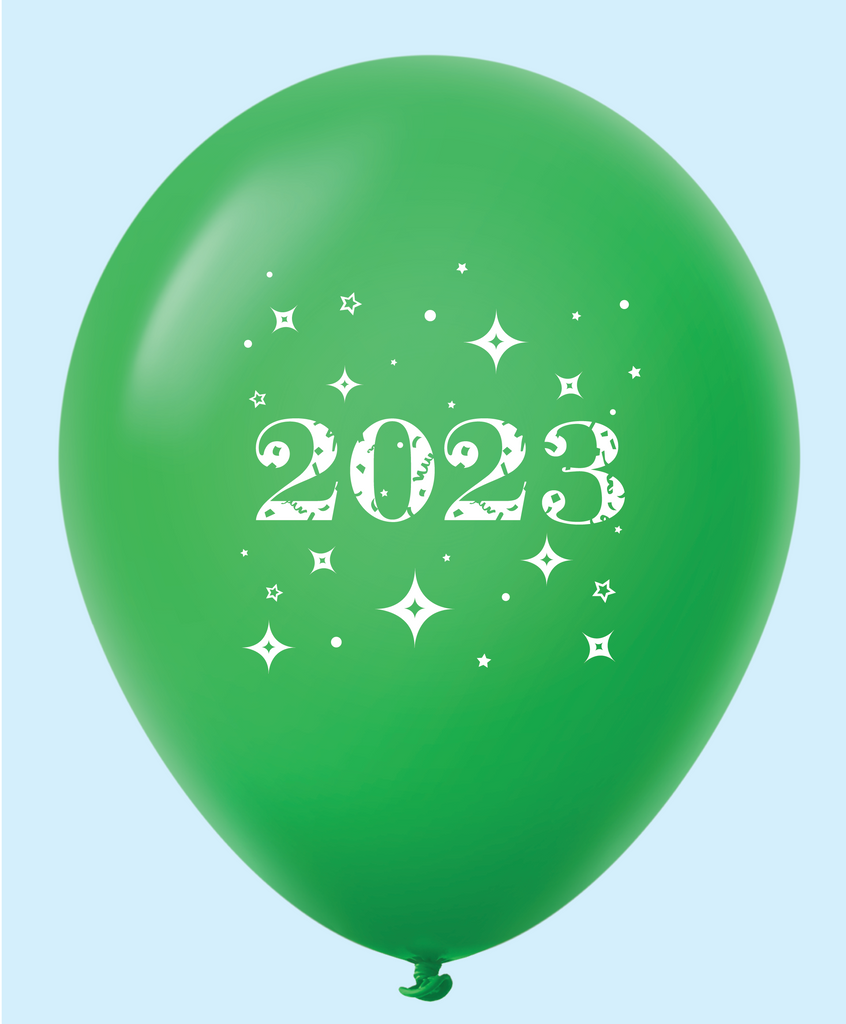 11" Year 2023 Stars Latex Balloons Green (25 Per Bag)