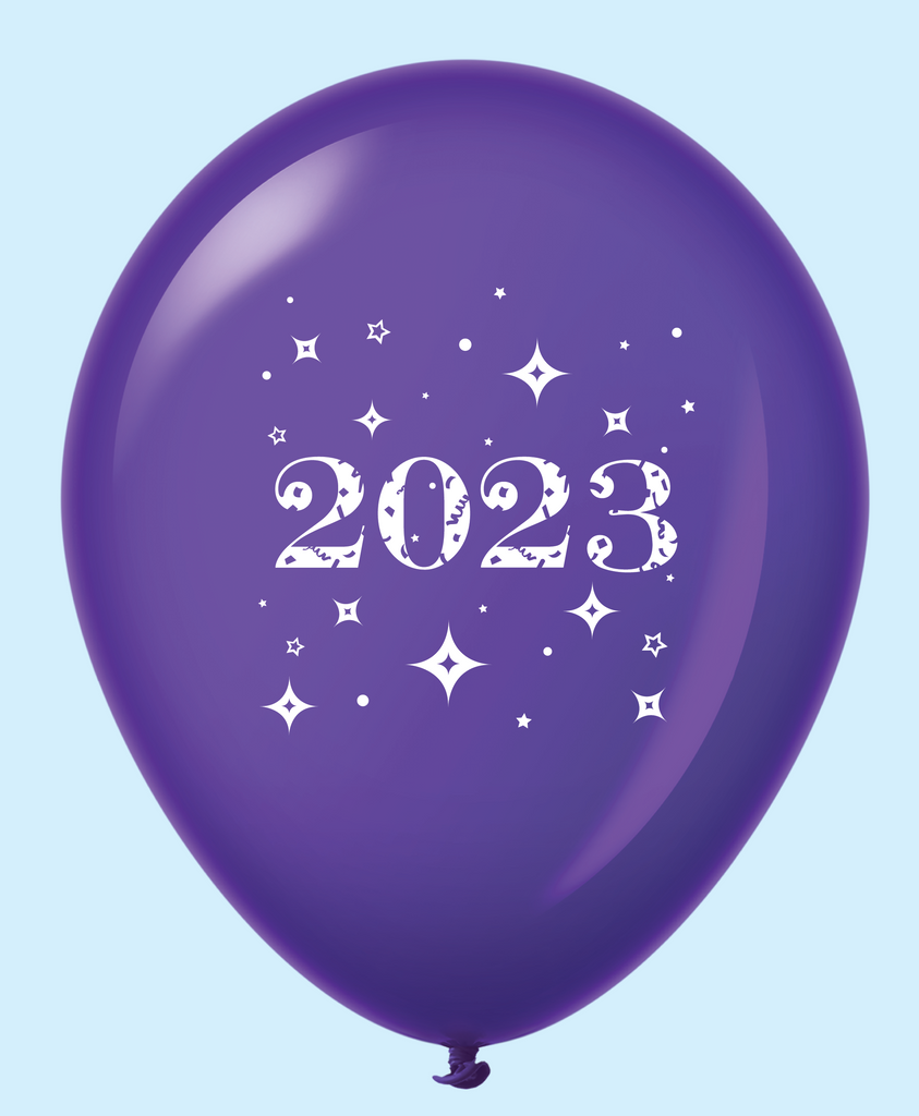 11" Year 2023 Stars Latex Balloons Purple (25 Per Bag)