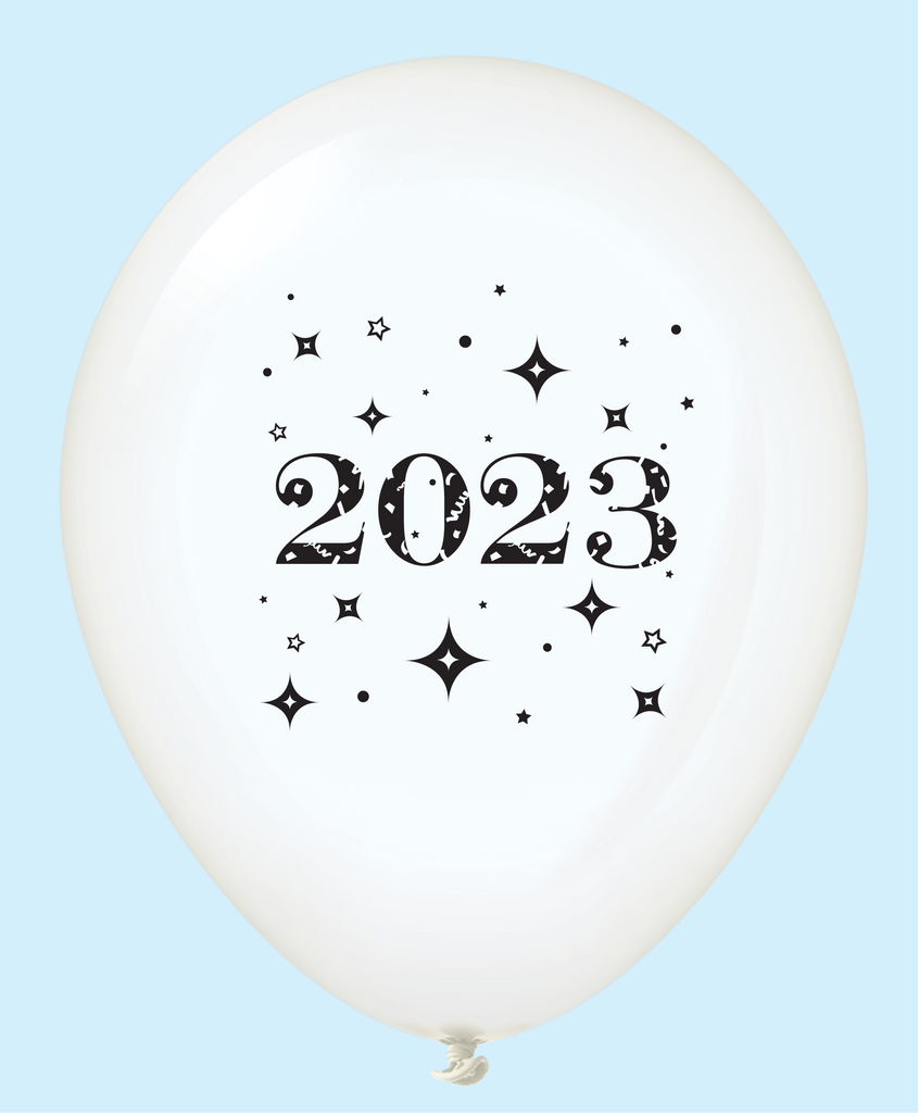 11" Year 2023 Stars Latex Balloons Clear (25 Per Bag)
