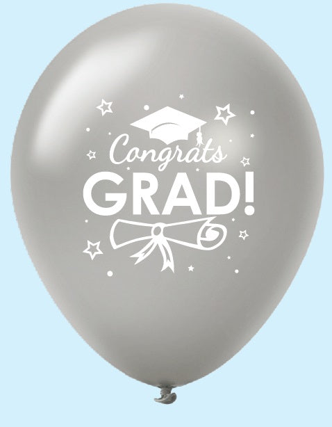 11" Congrats Grad Latex Balloons (25 Count) Silver