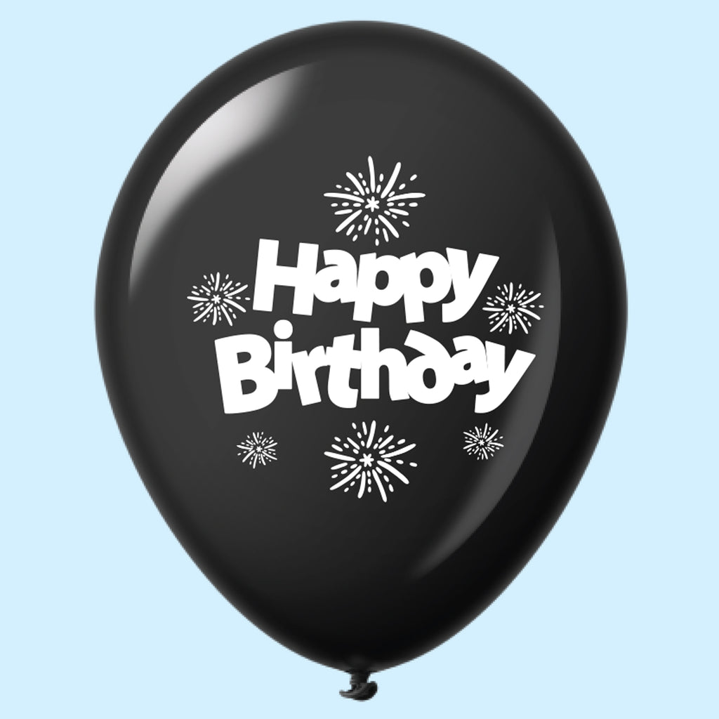 11" Happy Birthday Streamers Latex Balloons Black (25 Per Bag)