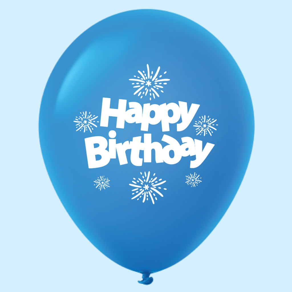 11" Happy Birthday Streamers Latex Balloons Blue (25 Per Bag)