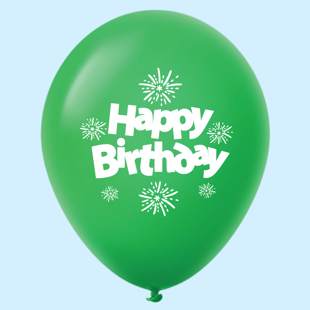 11" Happy Birthday Streamers Latex Balloons Green (25 Per Bag)