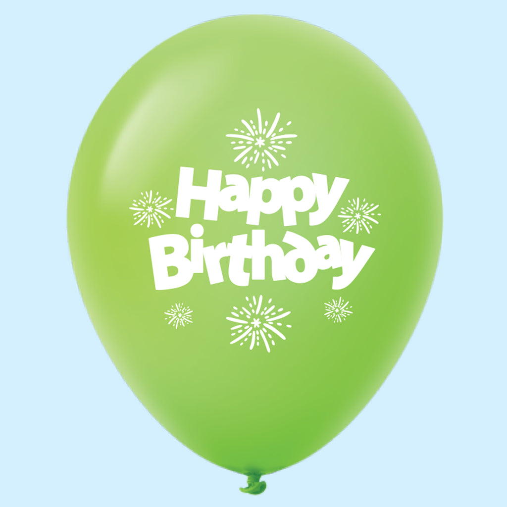11" Happy Birthday Streamers Latex Balloons Lime Green (25 Per Bag)