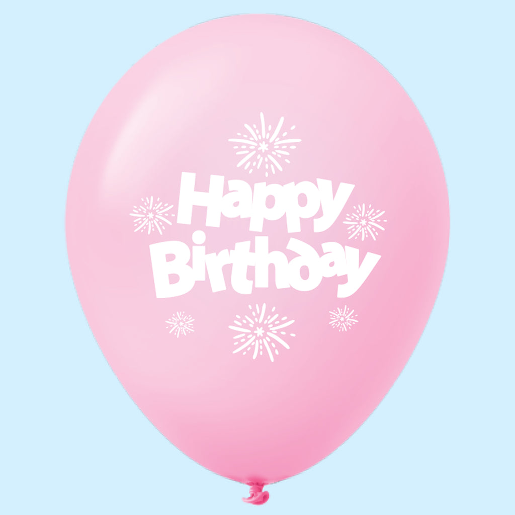 11" Happy Birthday Streamers Latex Balloons Pastel Pink (25 Per Bag)