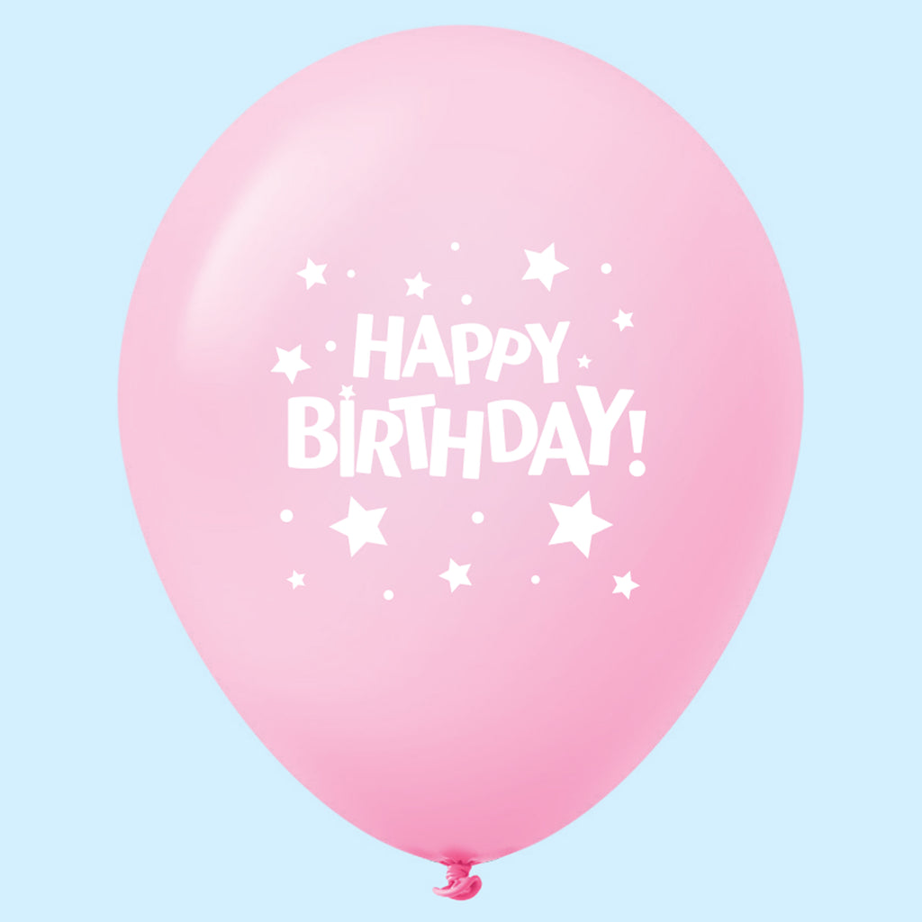 11" Happy Birthday Stars Latex Balloons Pastel Pink (25 Per Bag)