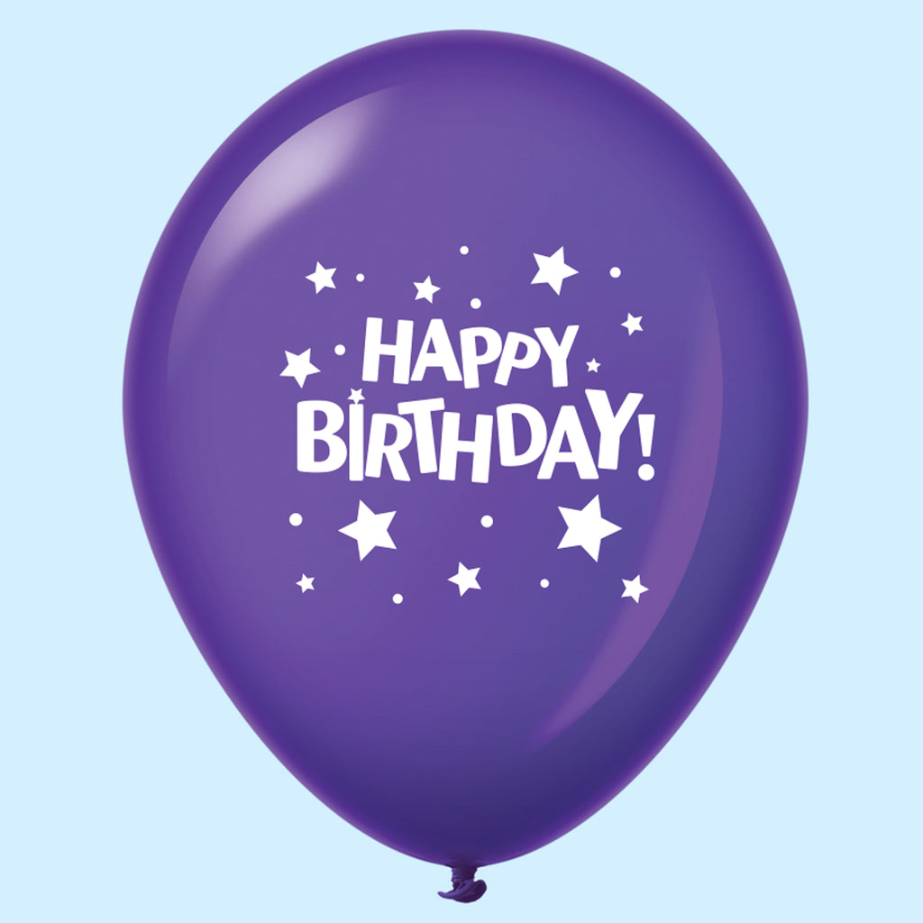 11" Happy Birthday Stars Latex Balloons Purple (25 Per Bag)