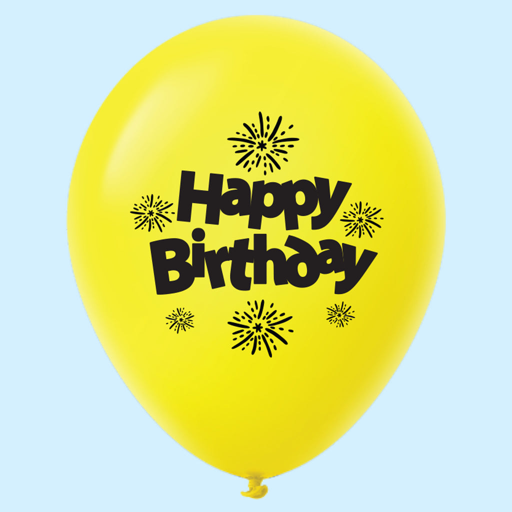 11" Happy Birthday Streamers Latex Balloons Yellow (25 Per Bag)