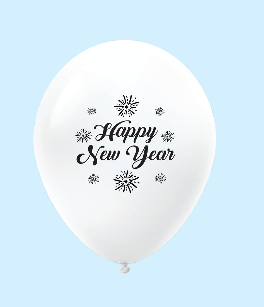11" New Years Fireworks Latex Balloons White (25 Per Bag)