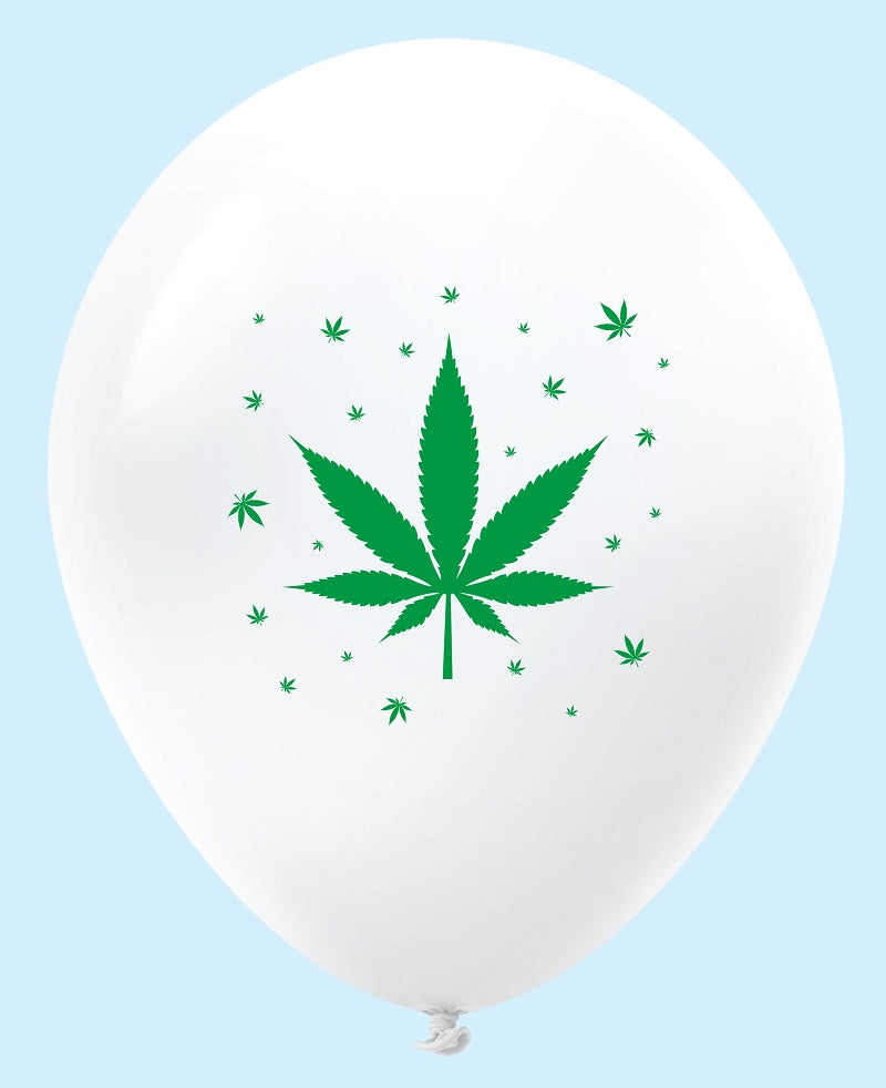 11" Marijuana Weed Pot Leaf Latex Balloons White