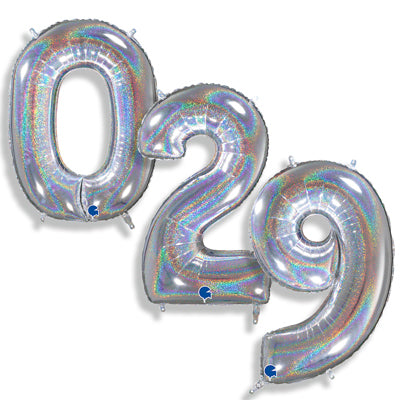 26" Europe Brand Holographic Silver Number Balloons