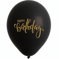 Black balloon with 'Happy Birthday' in gold on a white background