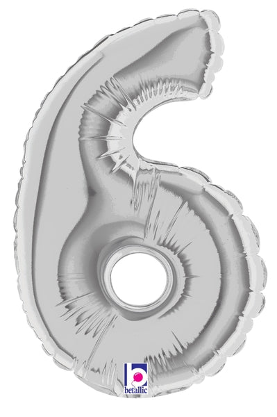 7" Airfill Only (requires heat sealing) Megaloon Jr. Number Balloon 6 Silver