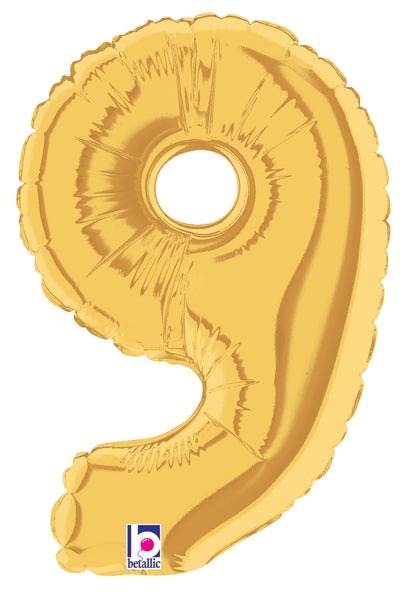 7" Airfill Only (requires heat sealing) Megaloon Jr. Number Balloon 9 Gold