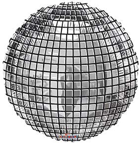 Manufactured by Convergram in Mexico measuring 18 Inches with message Disco Ball Plata. Balloon is shown uninflated.