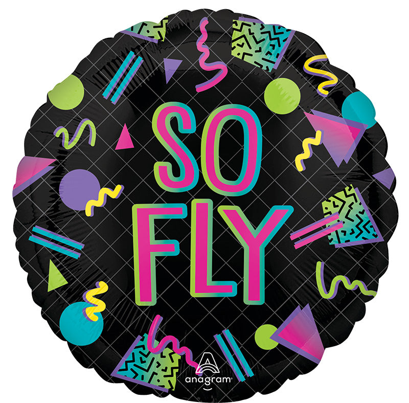  Not Inflated 18 Inches 90s Party So Fly Foil/Mylar Balloon Manufactured by Anagram Balloons International.