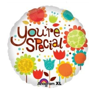 18″ You’re Special Cherry Flowers Foil Balloon, a round foil balloon featuring colorful illustrated flowers and the text Youre Special.