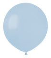 A single, smooth, round 19″ Gemar Latex Balloon in the Standard Marshmallow Powder Blue color by Gemar, featuring a soft light blue hue and a small knotted tail at the bottom, set against a solid white background.