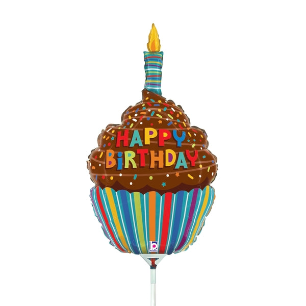 Flat Uninflated 14" Airfill Only Birthday Chocolate Cupcake Foil Balloon Made By Betallic LLC St. Louis, MO