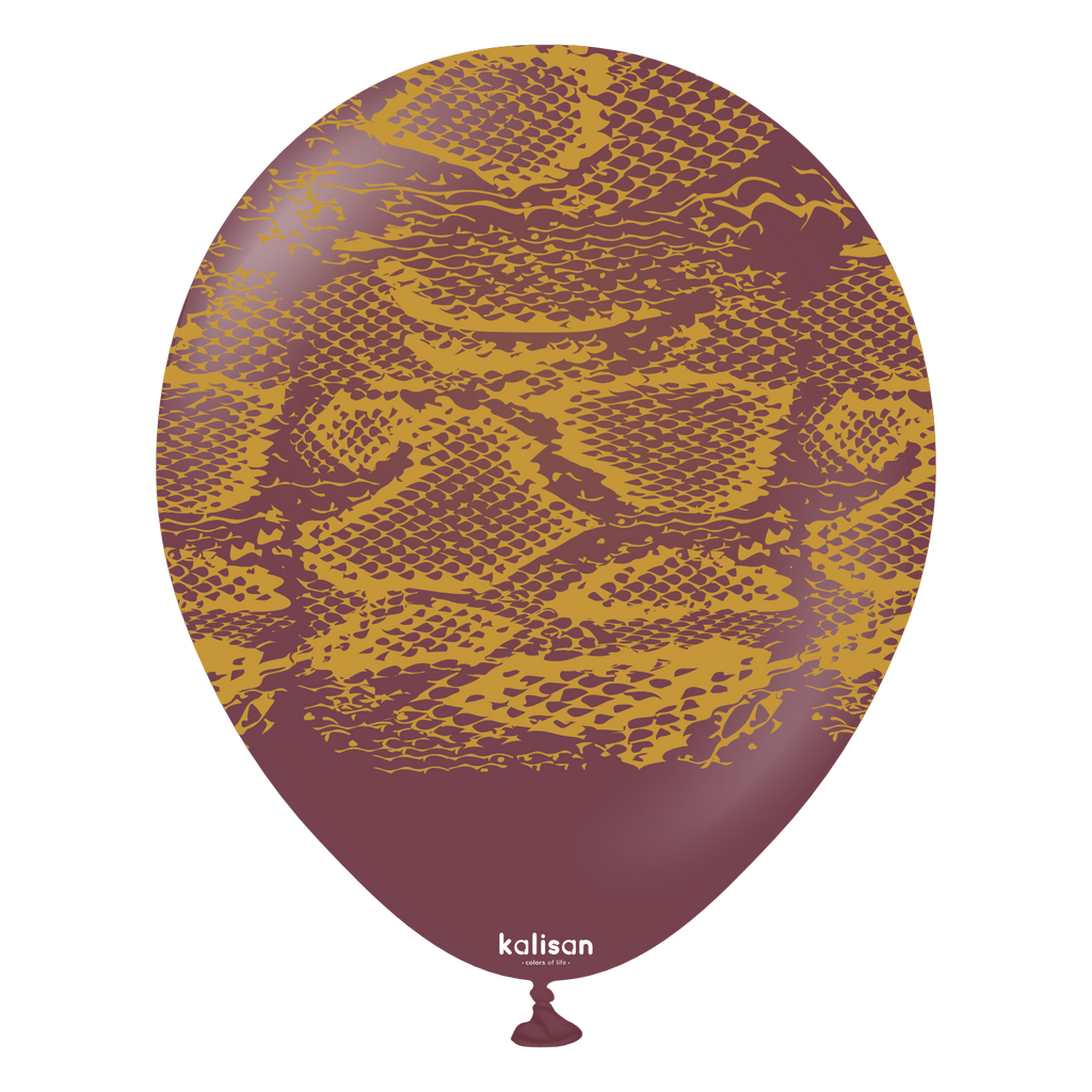 Uninflated 12" Kalisan Printed Snake Burgundy (Print Color: Gold) (25 Per Bag) Latex Balloons Manufactured By Kalisan In Turkey for Bargain Balloons