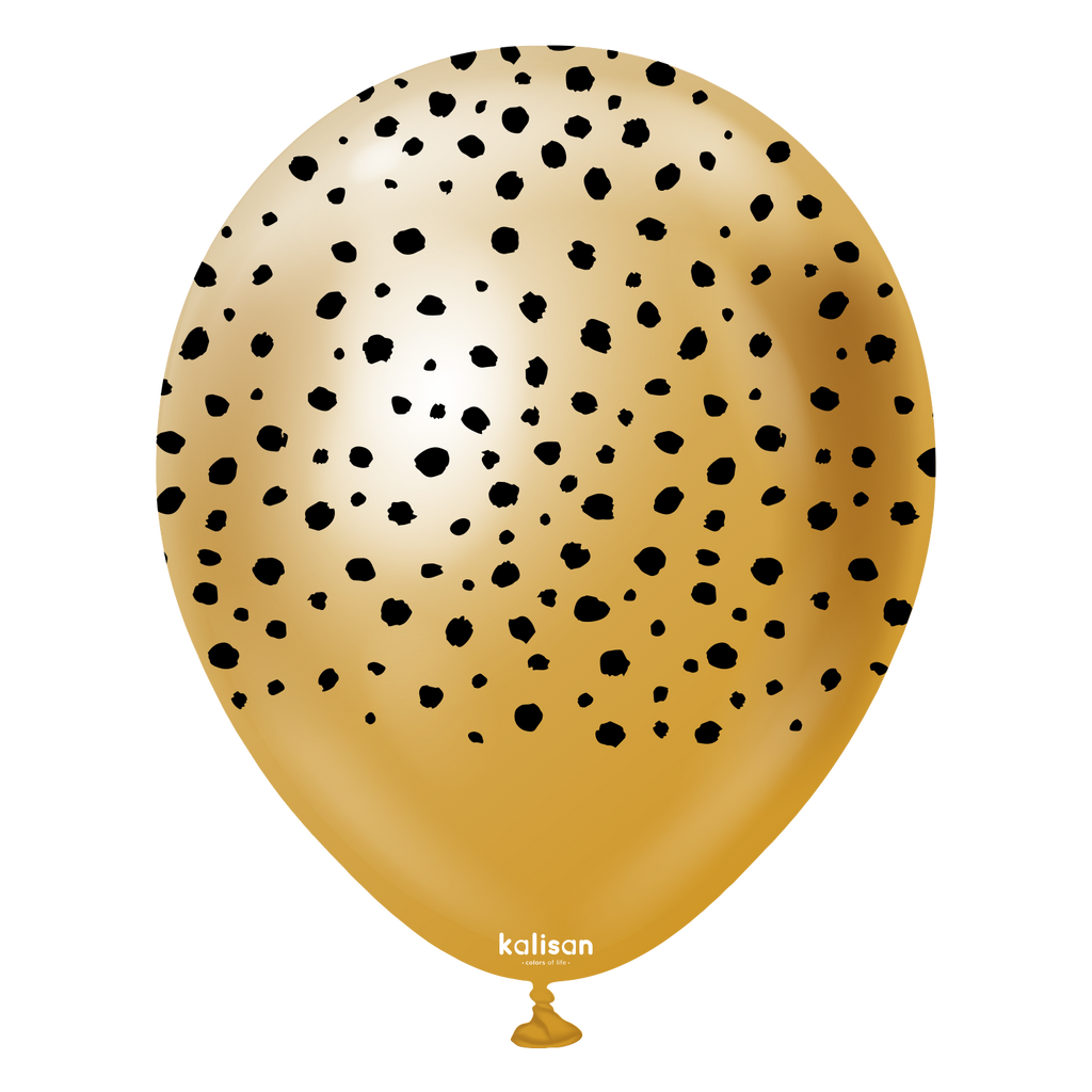 Uninflated 12" Kalisan Printed Cheetah Mirror Gold (Print Color: Black) (25 Per Bag) Latex Balloons Brand Name Kalisan In Turkey for Bargain Balloons