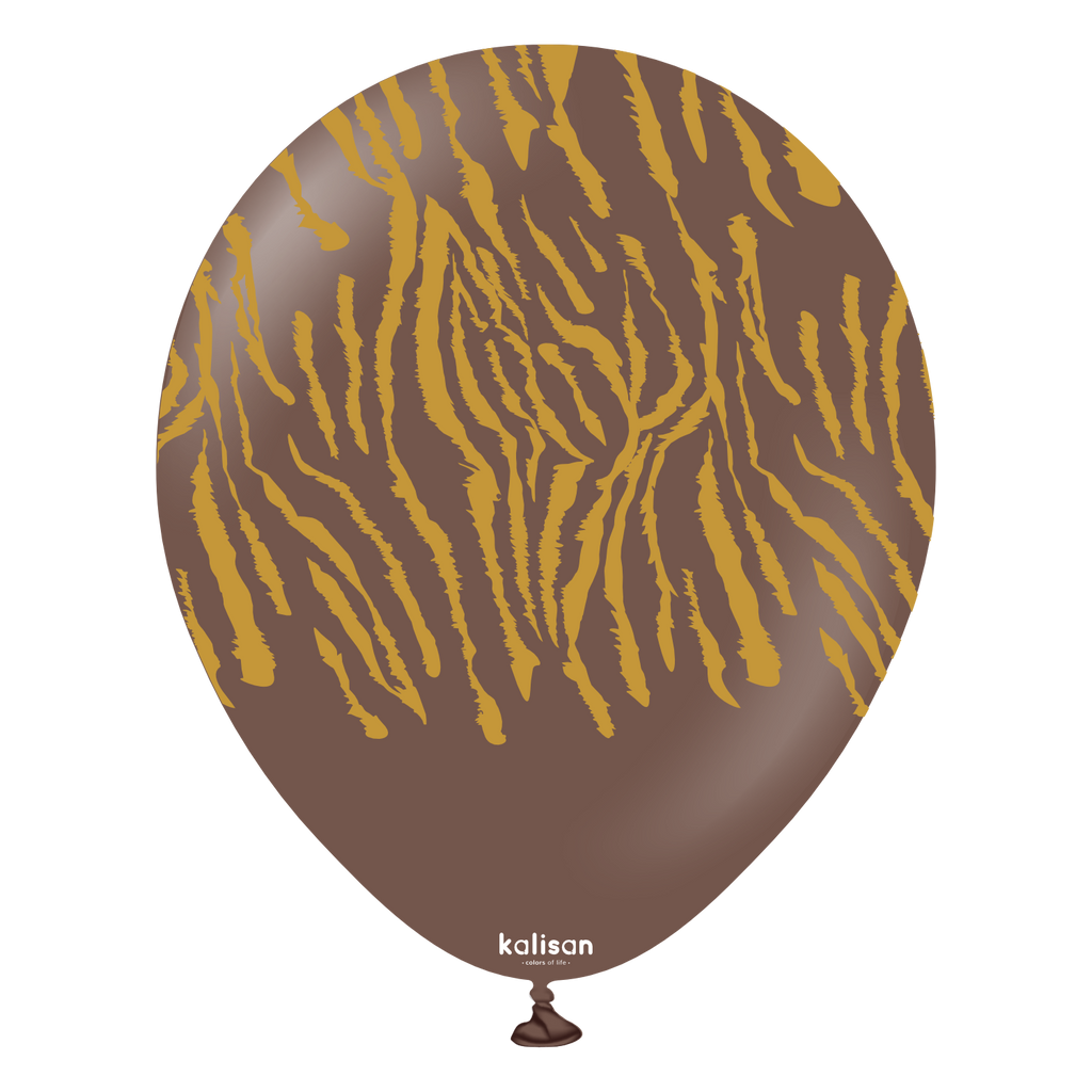 Not Inflated 12" Kalisan Printed Tiger Chocolate Brown (Print Color: Gold) (25 Per Bag) Latex Balloons Brand Name Kalisan In Turkey for Bargain Balloons