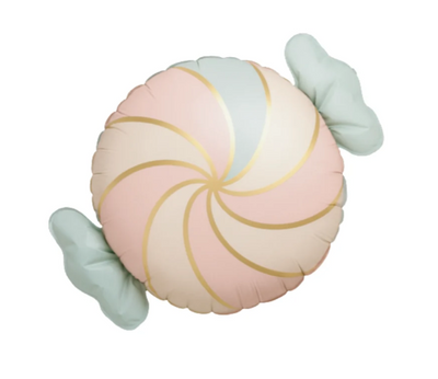 24″ Candy Pastel Swirl Foil Balloon shaped like candy with a pink and light blue pastel swirl pattern.