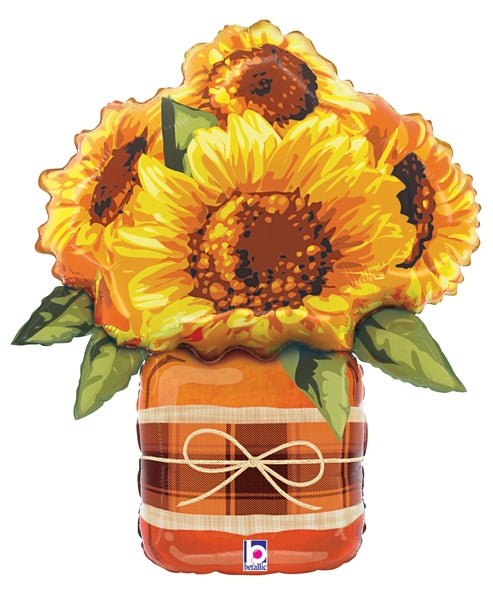 Uninflated 26 Inches Foil Balloon Shape Sunflower Mason Jar Manufacturered By Betallic