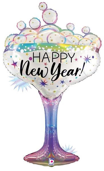 Uninflated 37 Inches Opal Holographic Shape Opal New Year Champagne Glass Foil Balloon Manufacturered By Betallic