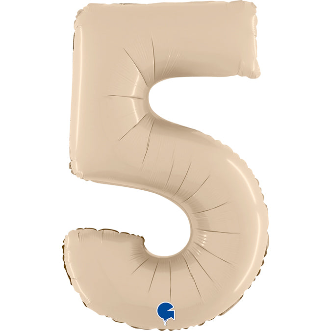 Uninflated 26" Number 5 Satin Cream Foil Balloon Manufactured By Grabo Balloons in Italy