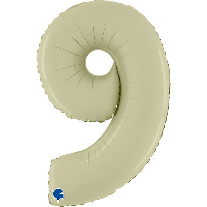 Flat Not Inflated 26" Number 9 Satin Olive Green Foil Balloon Made By Grabo Balloons in Italy