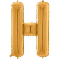 26" Midsize Letter Shape H Gold Foil Balloon