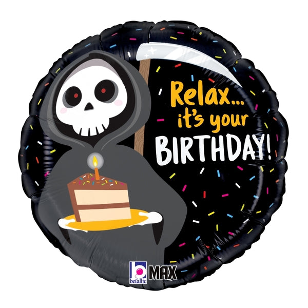 Uninflated 18" Grim Reaper Birthday Foil Balloon Brand Name Betallic LLC St. Louis, MO