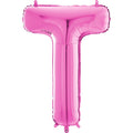 26" Midsize Letter Shape T Fuchsia Foil Balloon