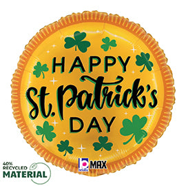 Uninflated 18" Max Float 40% Recycled St Pat's (Patricks) Gold Coin Foil Balloon Brand Name Betallic LLC St. Louis, MO