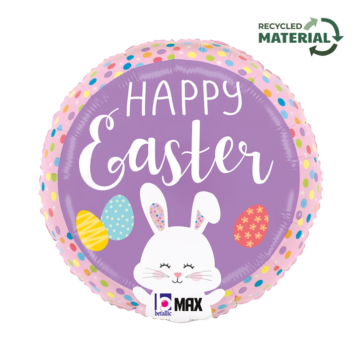 Not Inflated 18" Max Float 40% Recycled Easter Bunny Dots Foil Balloon Brand Name Betallic LLC St. Louis, MO