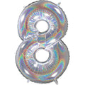 26" Midsize Foil Shape Balloon Number 8 Holographic Silver